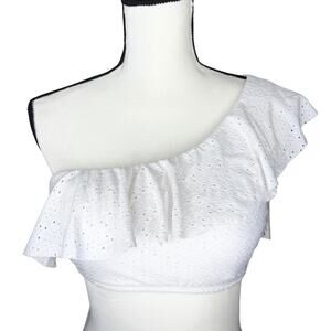Kona Sol Target One Shoulder Ruffle Eyelet Bikini Top Padded Size Medium White